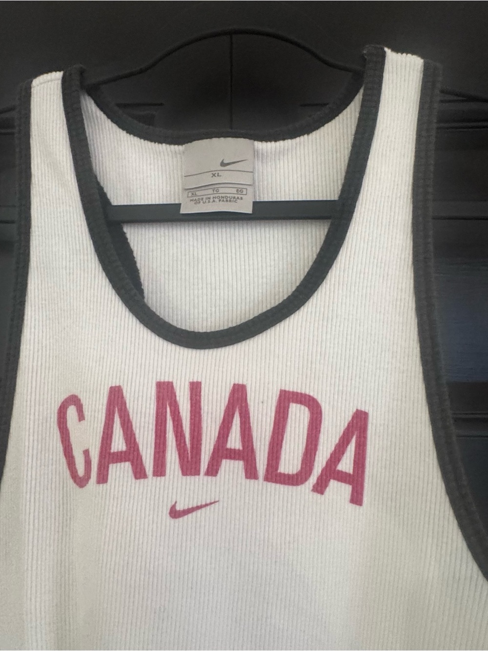 Nike Women’s White Ribbed Tank with Red  CANADA Logo Size XL